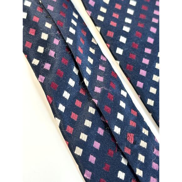 Beau Brummel Soho Silk Tie Navy Purple White Square Pattern Handmade Men’s - Picture 8 of 9